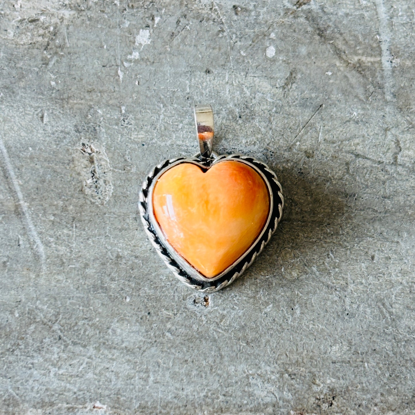 Navajo Pauline Nelson Sterling Silver & Orange Spiny Oyster Heart Pendant
