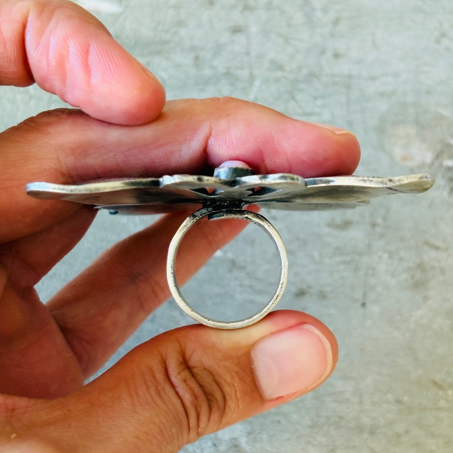 Navajo Kindale Billah Sterling Silver & Pink Conch Butterfly Ring