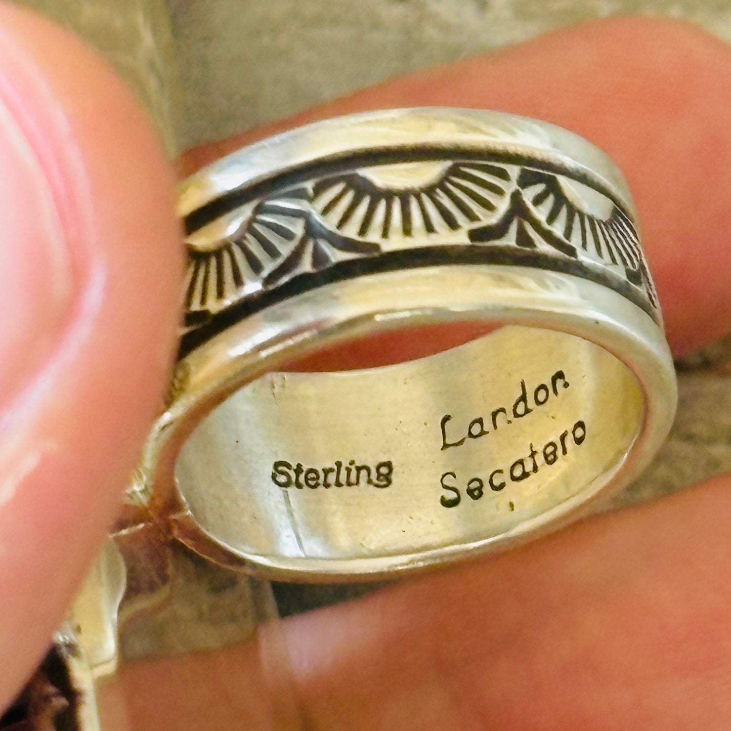 Navajo Landon Secatero Sterling Silver & Kingman Turquoise Rectangle Ring