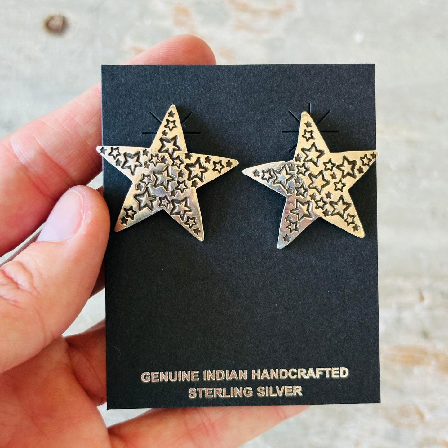 Navajo Andy Cadman Sterling Silver Stars Earrings