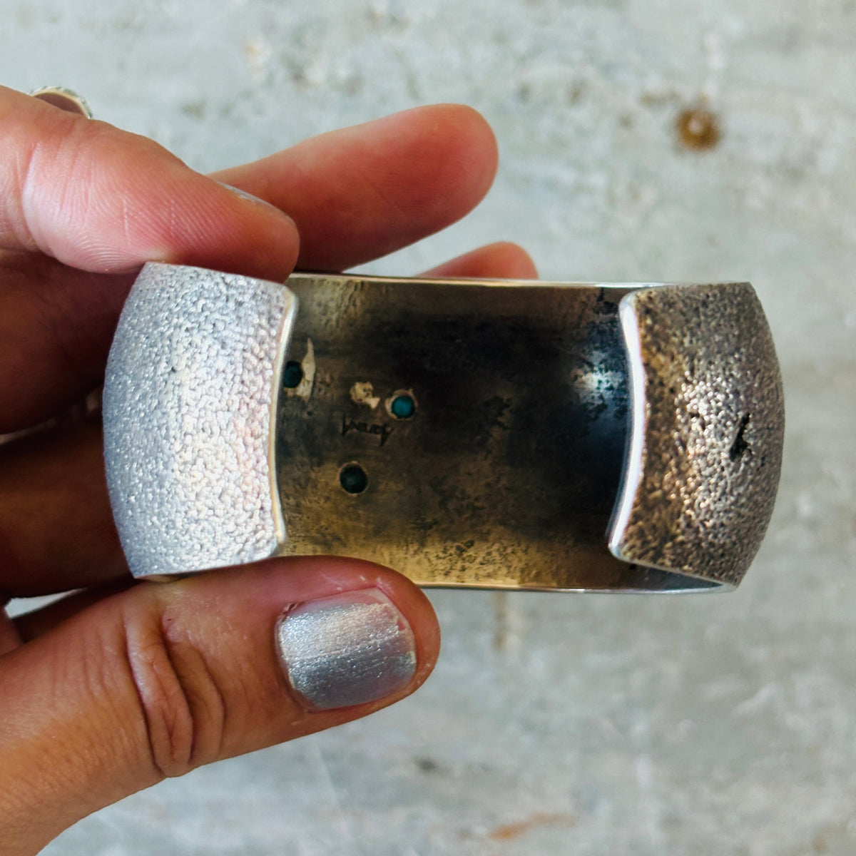 Navajo Aaron Anderson Sterling Silver & Turquoise Tufa Cast Cuff