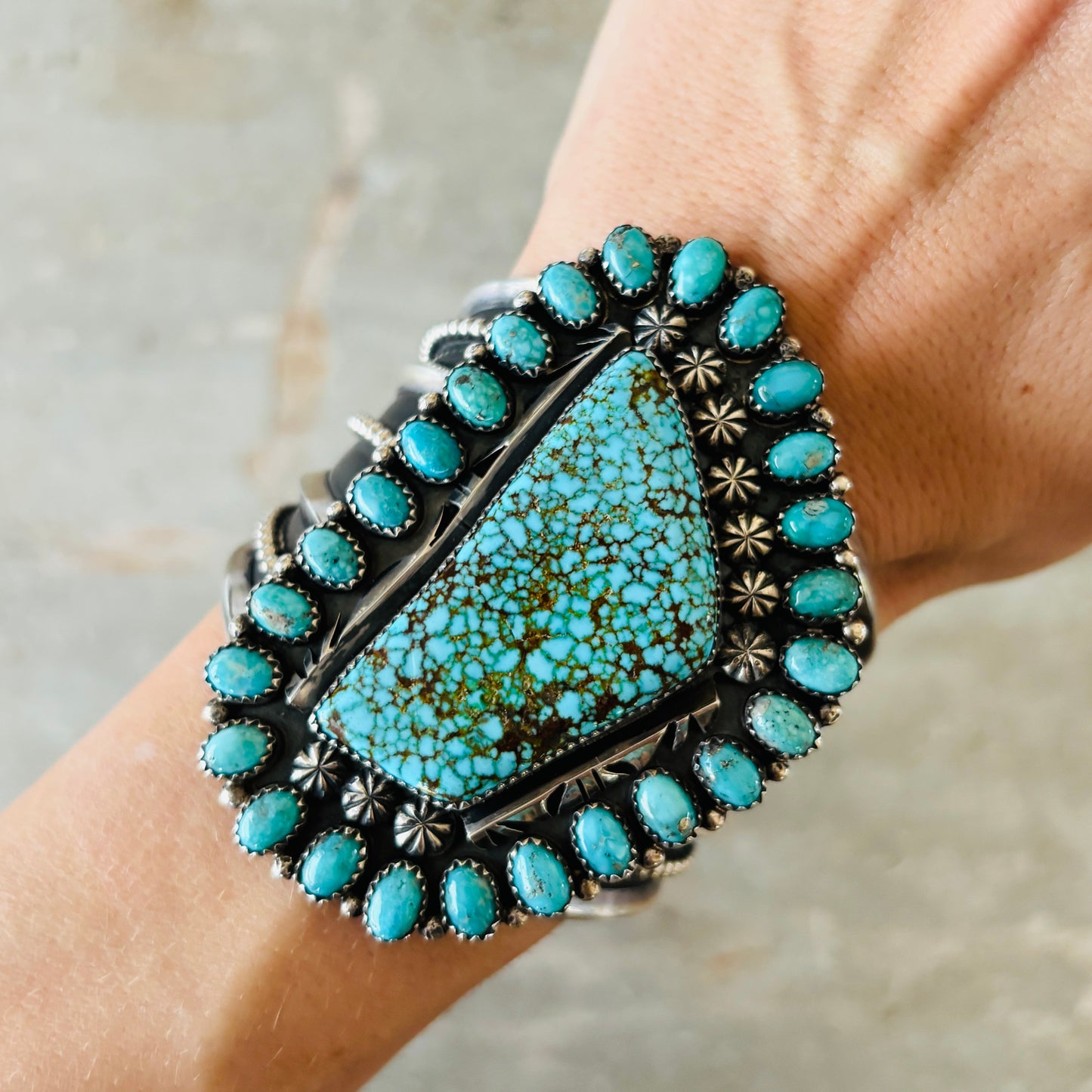 Navajo Marcus Chavez Sterling Silver & Kingman Turquoise Statement Cuff