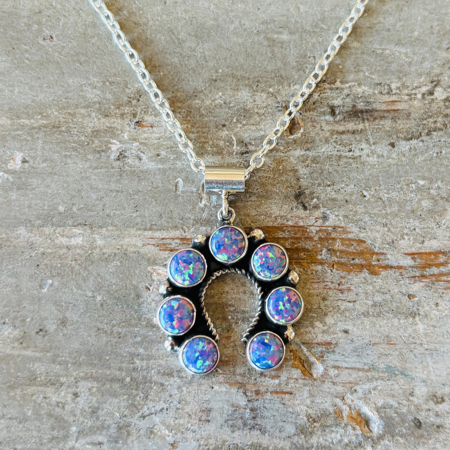 New Navajo Martin Perry Sterling Silver & Purple Lab Opal Naja Pendant