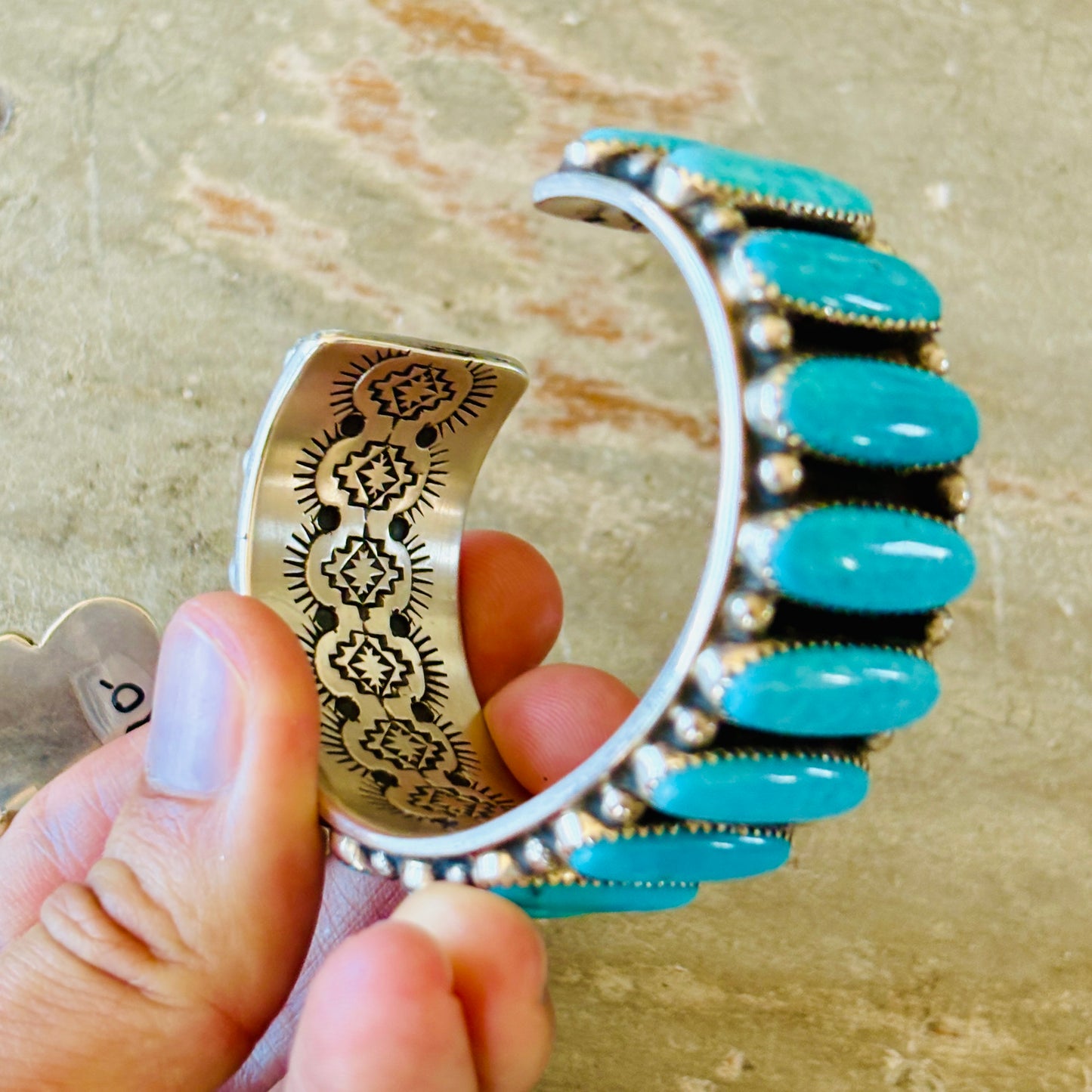 Navajo Glenn Livingston Sterling Silver & Whitewater Kingman Statement Cuff