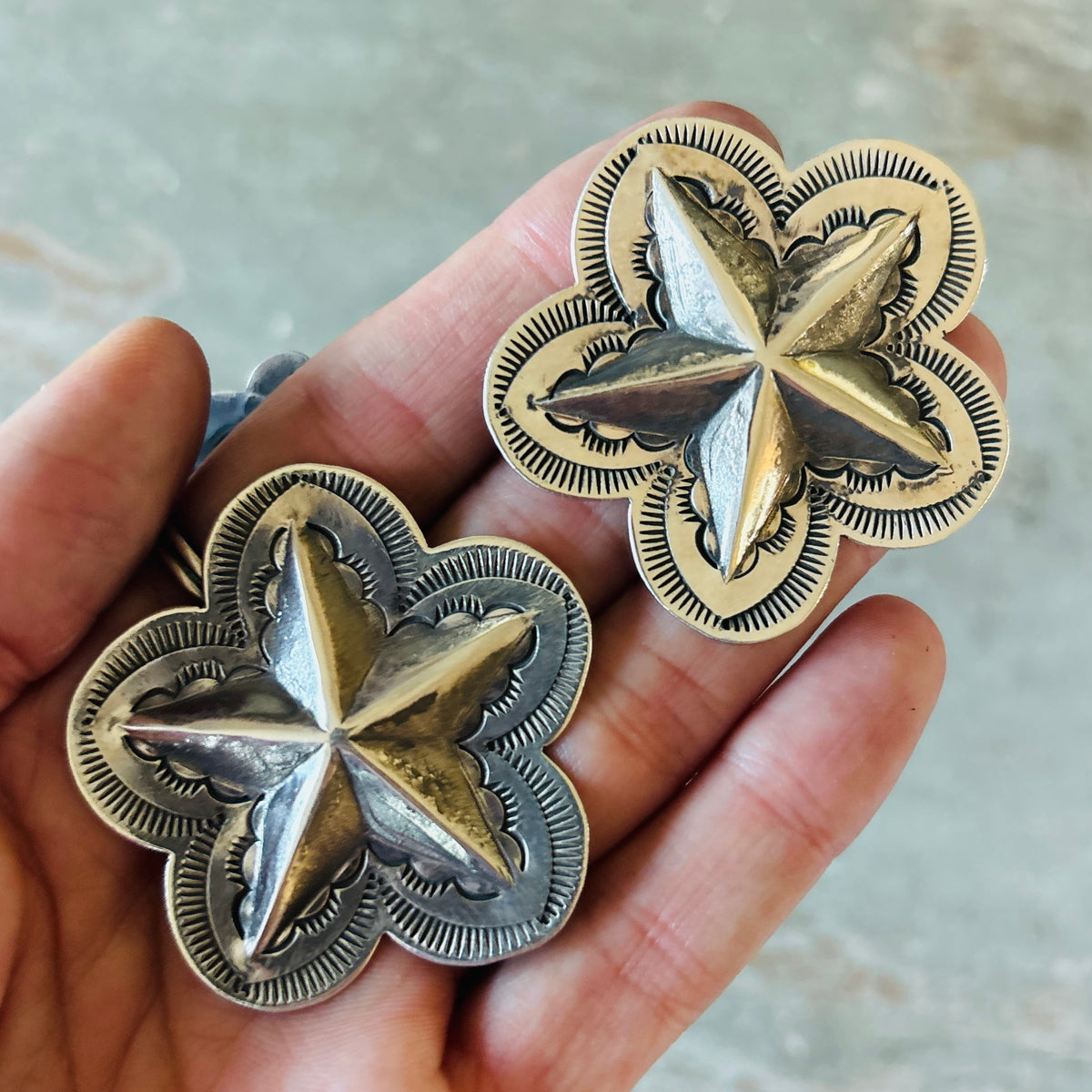 Navajo Dakota Willie Sterling Silver Star Concho Earrings