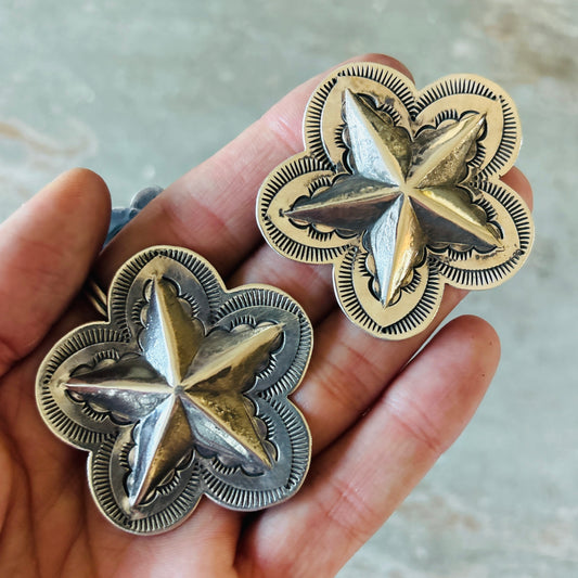 Navajo Dakota Willie Sterling Silver Star Concho Earrings