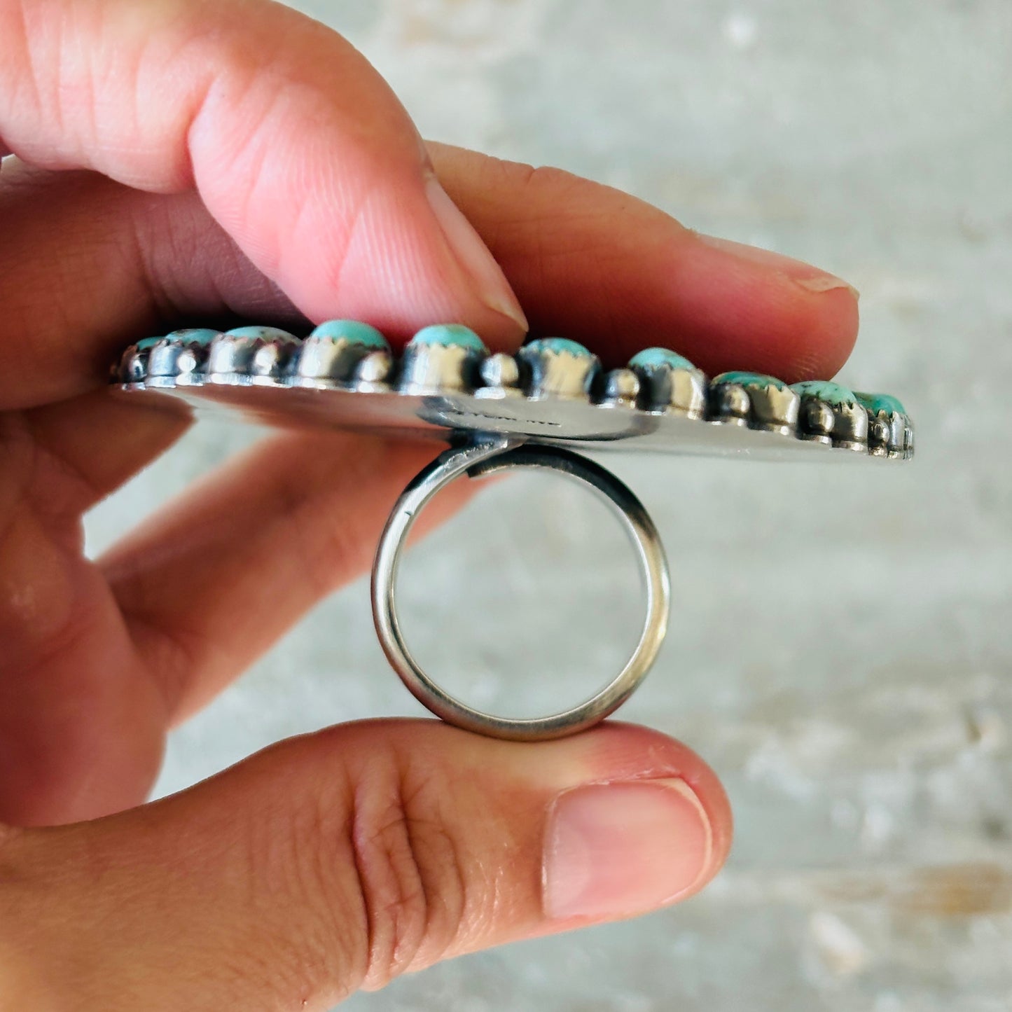 Navajo Readda Begay Sterling Silver & Kingman Cluster Ring