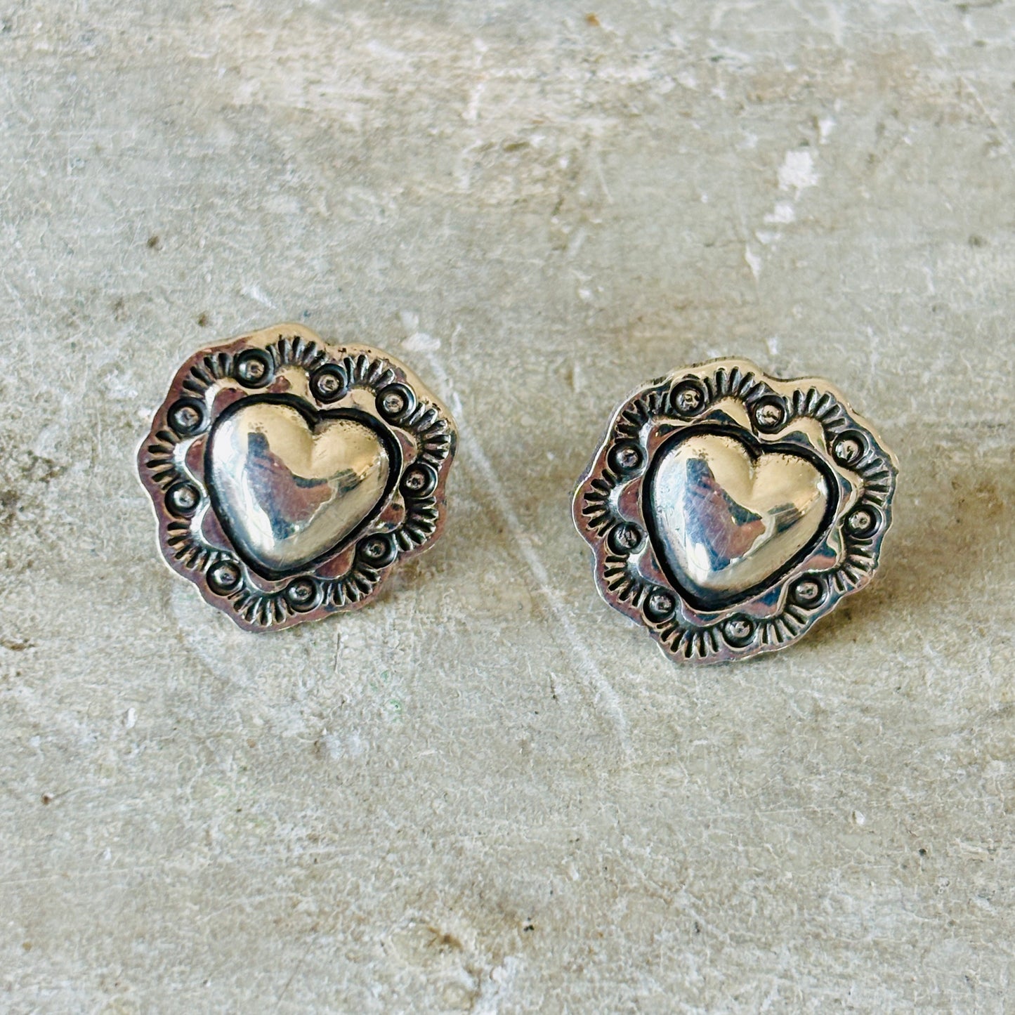 Navajo Delayne Reeves Sterling Silver Heart Earrings