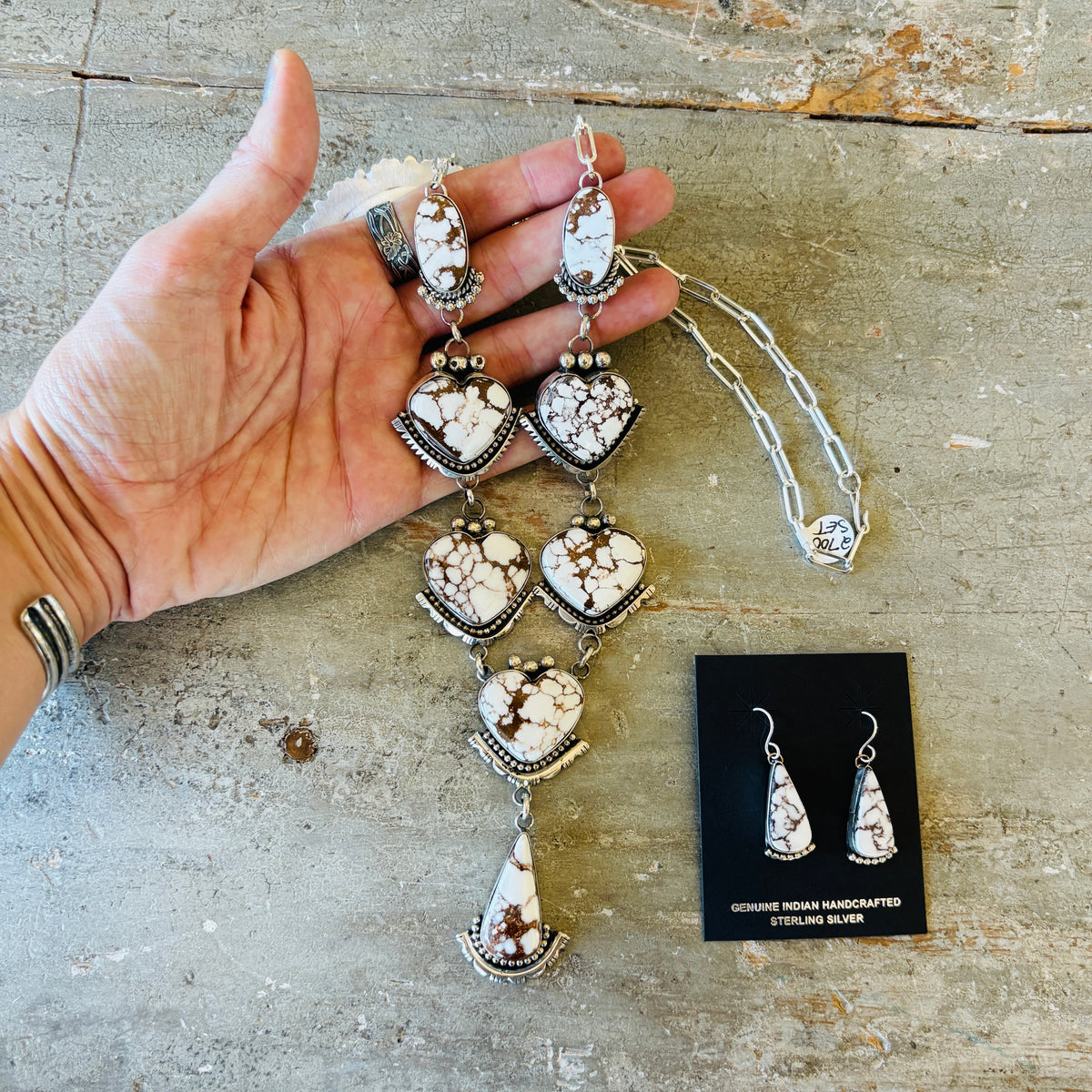 Navajo Bennett - Dreama Yazzie Sterling Silver & Wild Horse Jasper Hearts Necklace Set