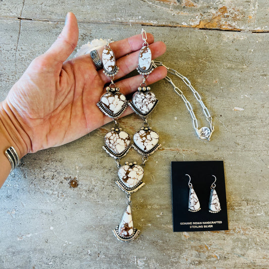 Navajo Bennett - Dreama Yazzie Sterling Silver & Wild Horse Jasper Hearts Necklace Set