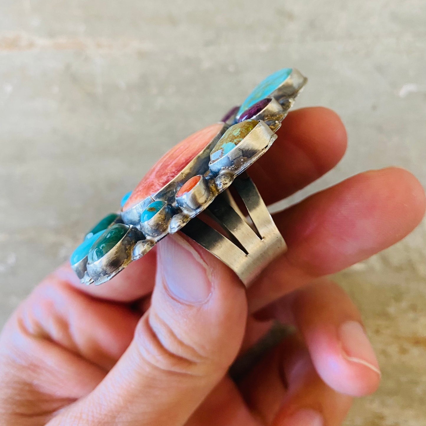 Navajo Anthony Skeets Sterling Silver Multi Stone Ring