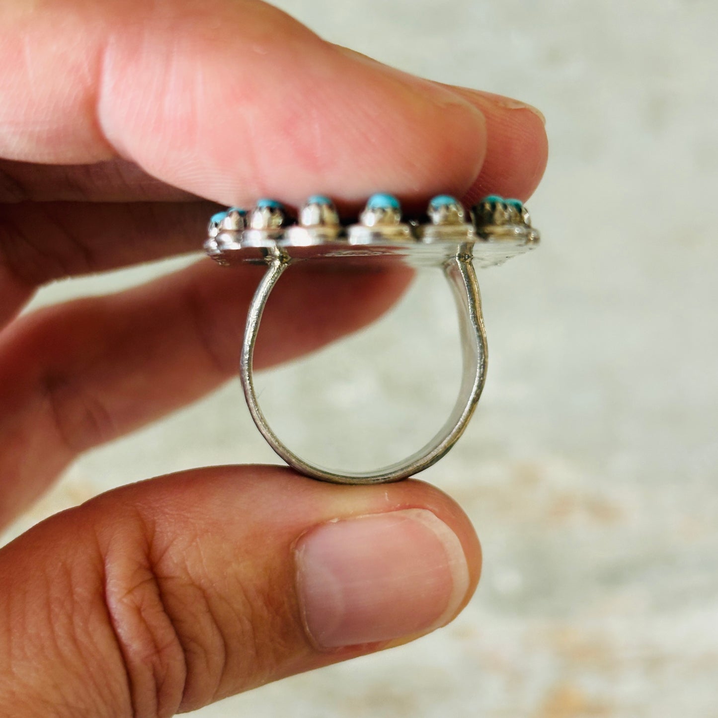 Zuni Jess Johnson Sterling Silver & Sleeping Beauty Turquoise Petit Point Ring