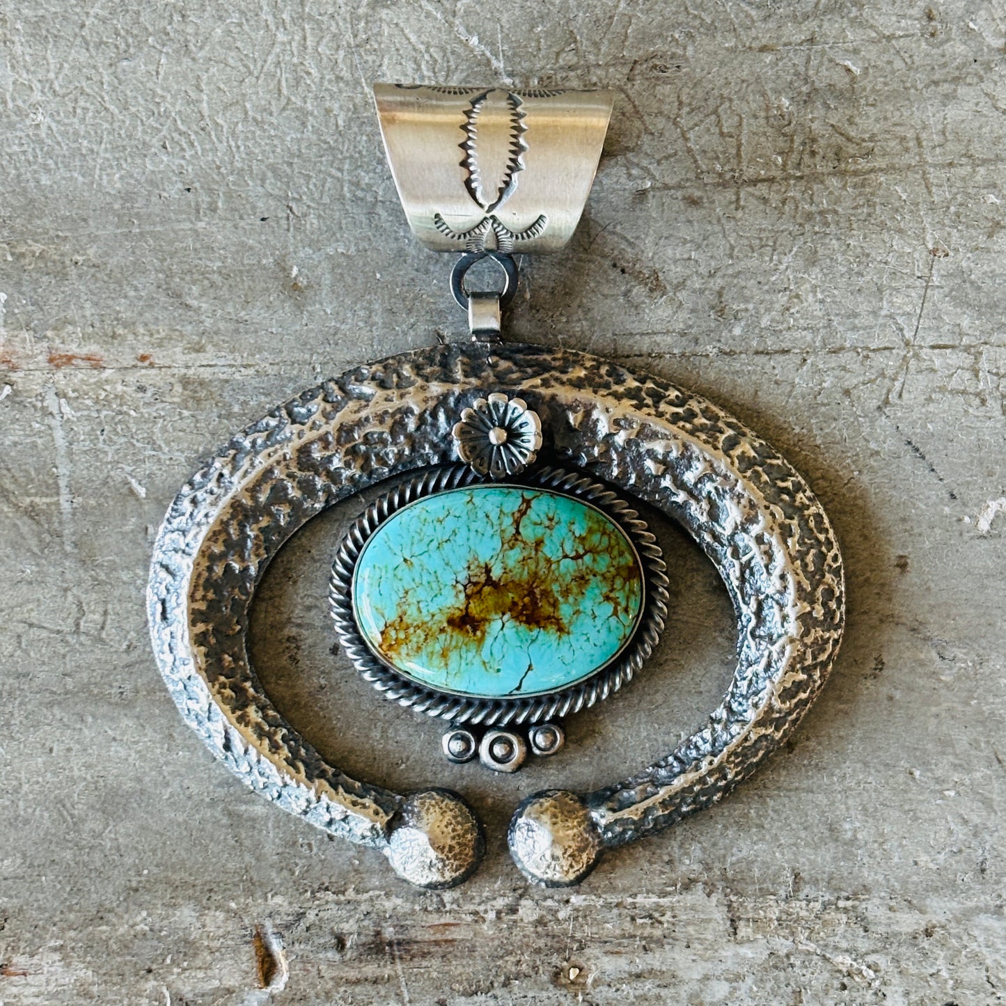 Navajo Hemerson Brown Sterling Silver & Turquoise Mountain Pendant