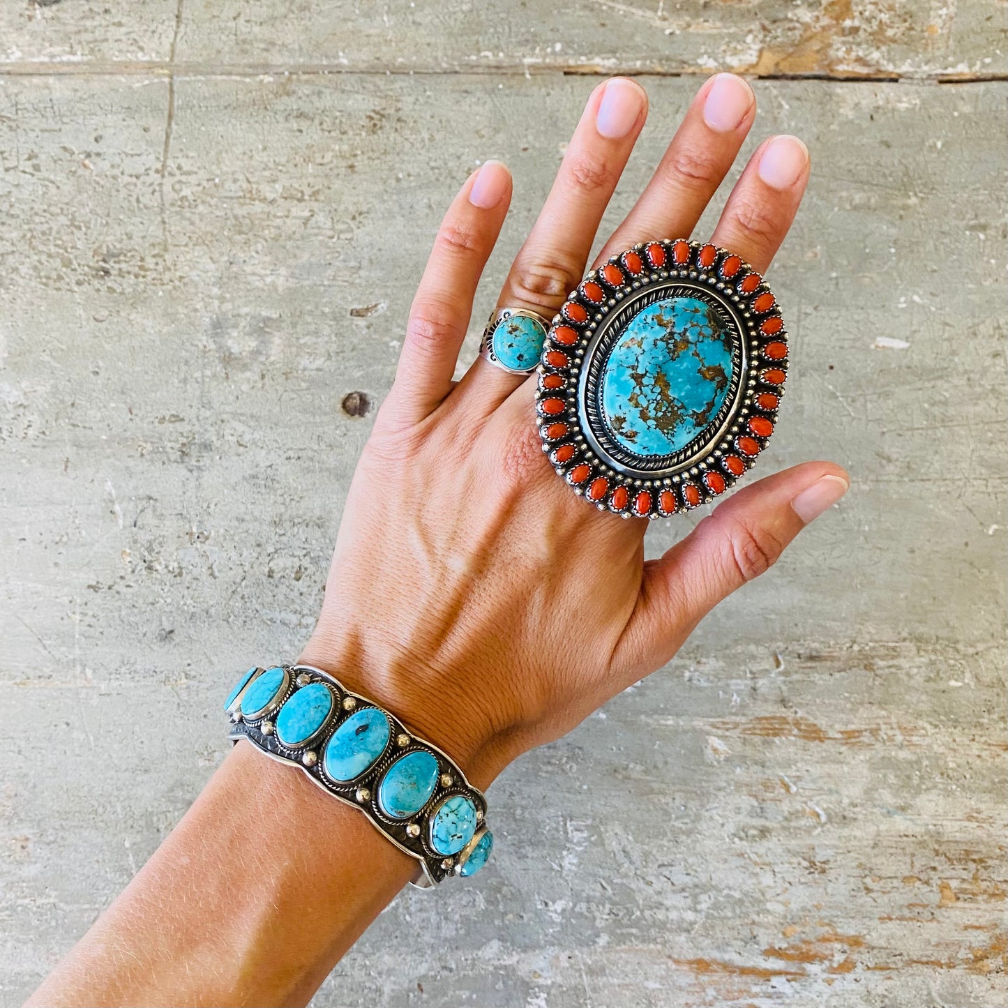 Navajo Darrell Cadman Sterling Silver & Kingman Turquoise 7 Stone Cuff