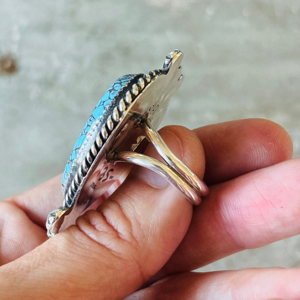 Navajo Leonard Platero Sterling Silver & Block Turquoise Heart Ring