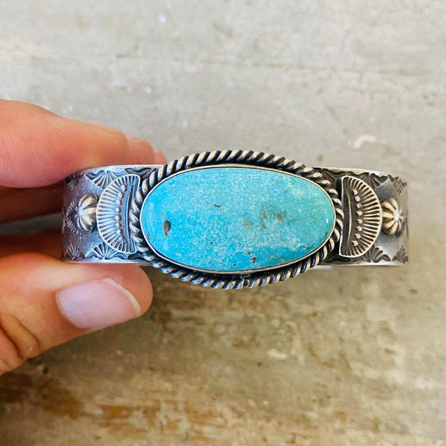 Navajo Kindale Billah Sterling Silver & Kingman Turquoise Stacker Cuff