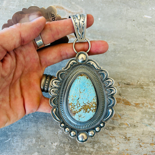 Navajo Roland Dixon Sterling Silver & #8 Turquoise Statement Pendant