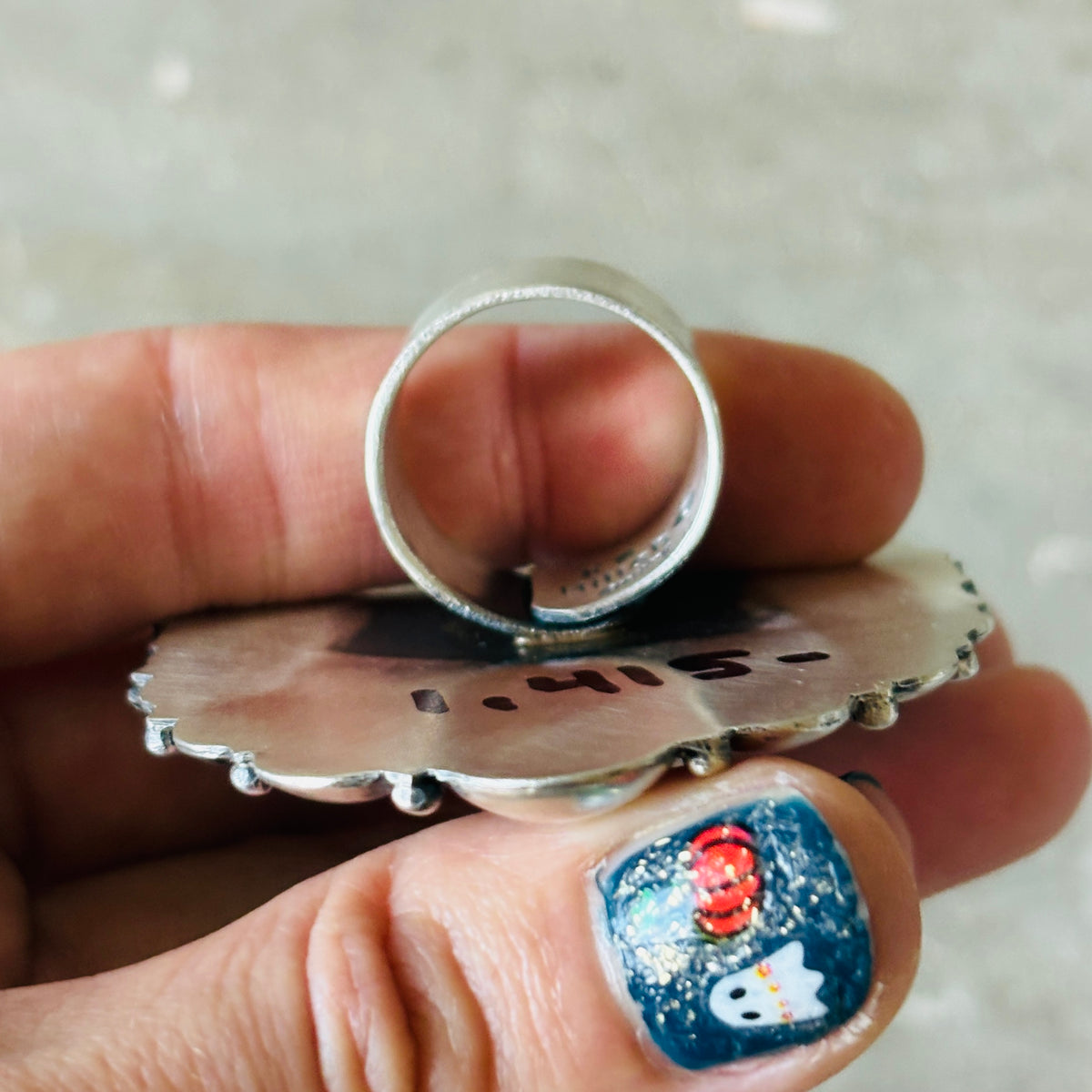 Navajo Kindale Billah Sterling Silver & Ceramic Scarecrow Ring