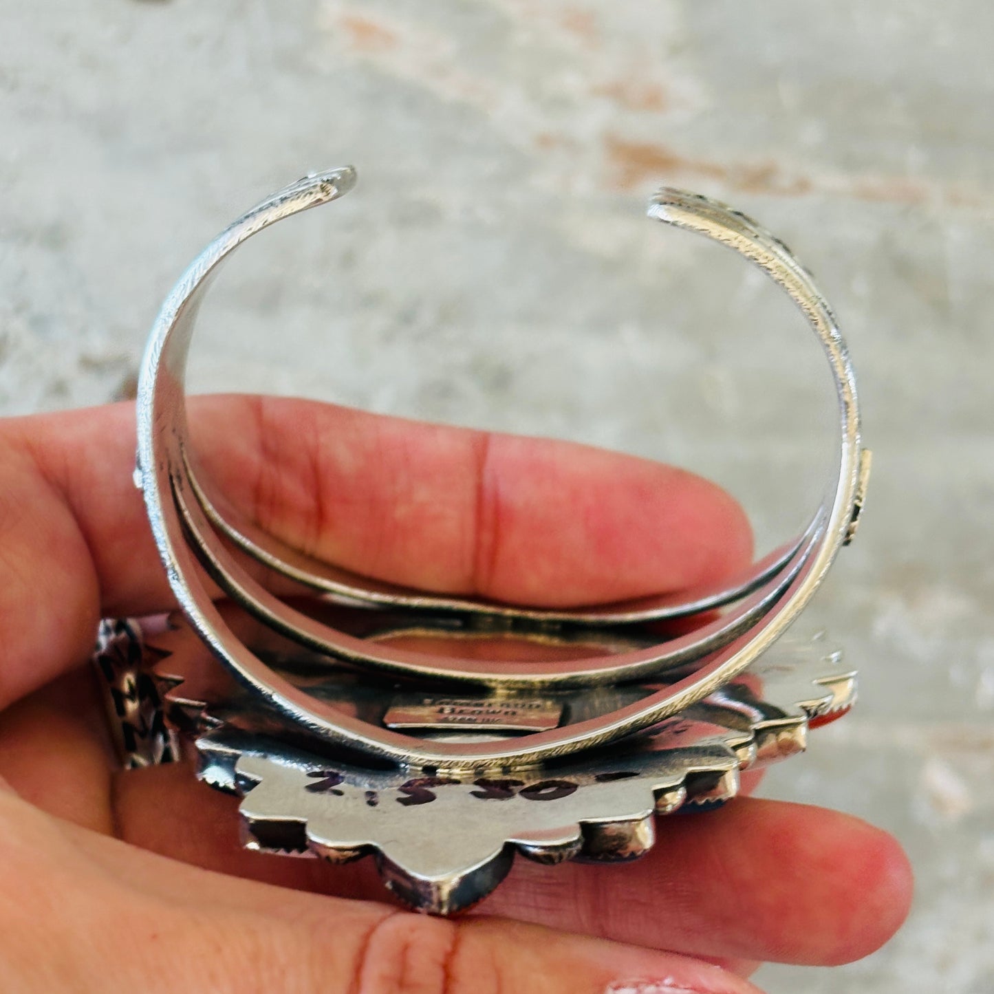 Navajo Hemerson Brown Sterling Silver & Dichroic Polymer Clay Multi Stone Cluster Cuff