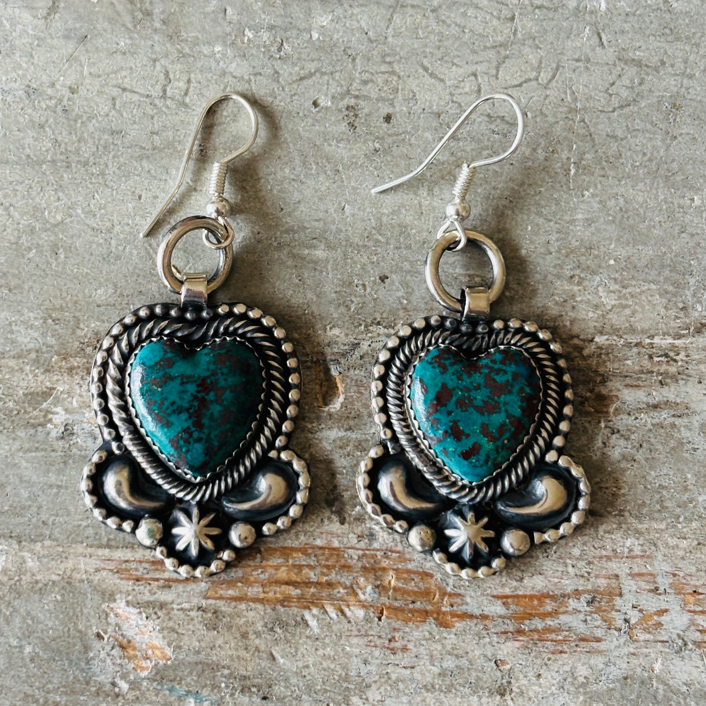 Navajo Braxton Parkett Sterling Silver & Egyptian Turquoise Heart Earrings