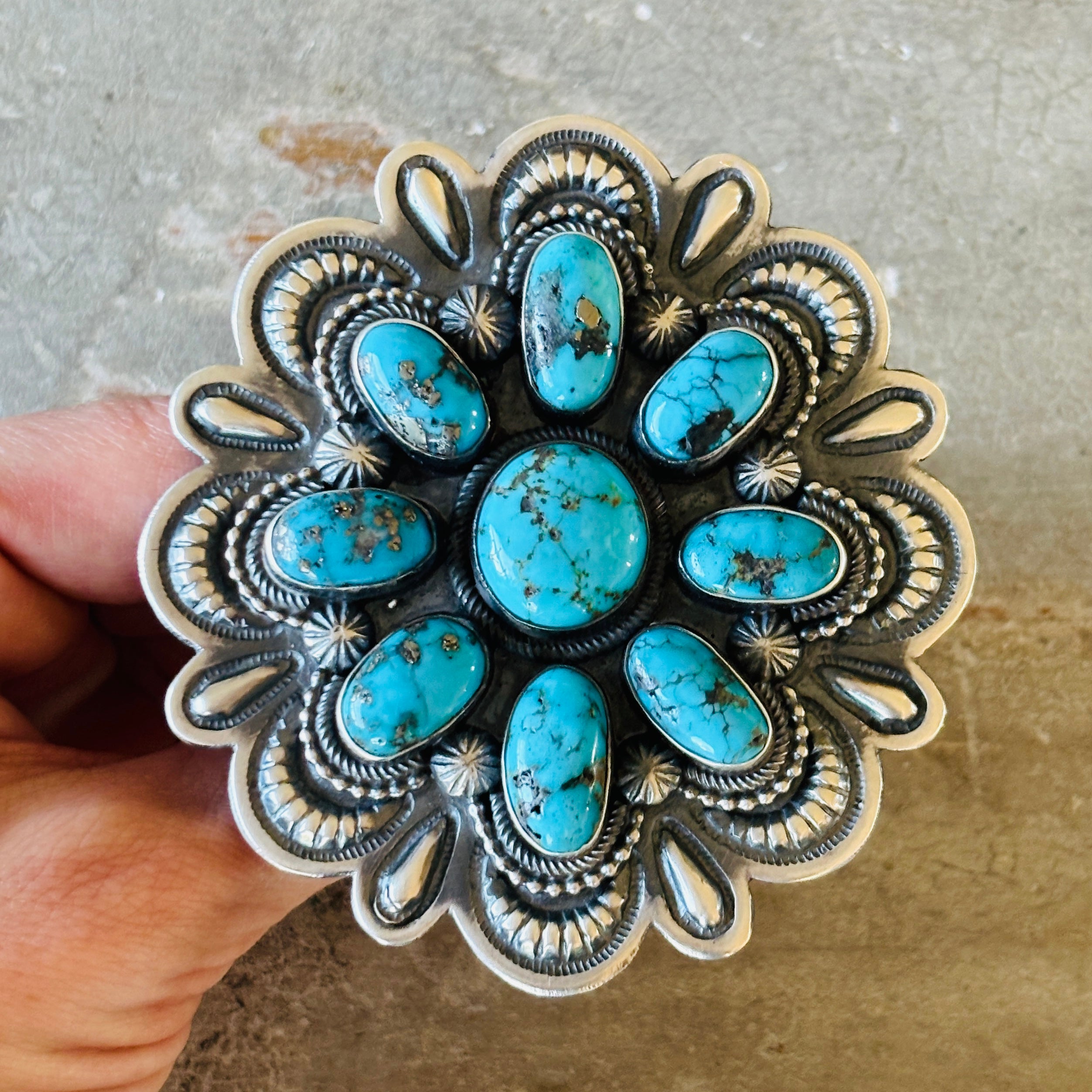 Navajo Leon Martinez Sterling Silver & Kingman Turquoise Cluster