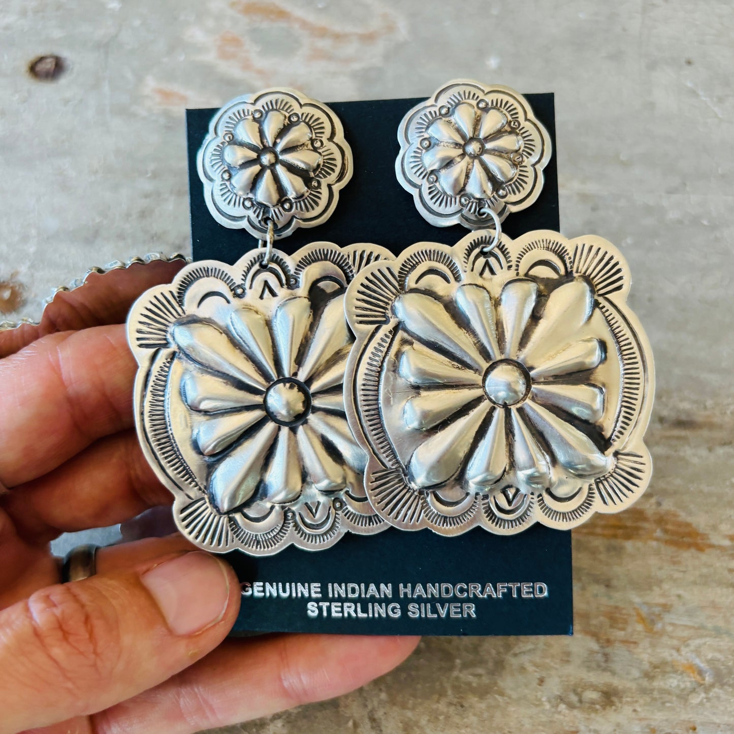 Navajo Blackgoat Sterling Silver Concho Earrings
