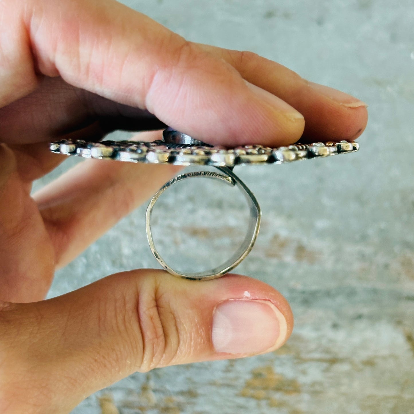 New Navajo Hemerson Brown Sterling Silver & Pink Conch Hearts Ring