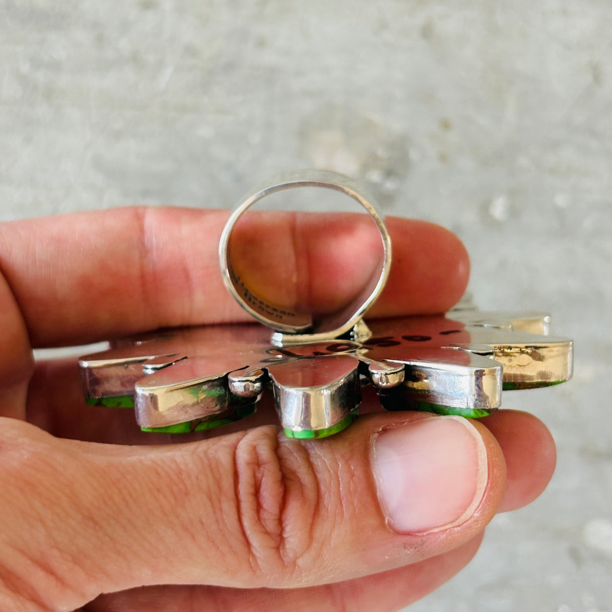 Navajo Hemerson Brown Sterling Silver & Green Mojave Cluster Ring