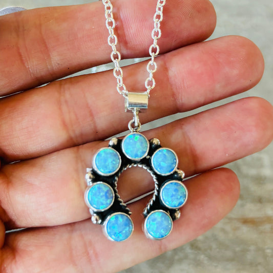 New Navajo Martin Perry Sterling Silver & Blue Lab Opal Naja Pendant