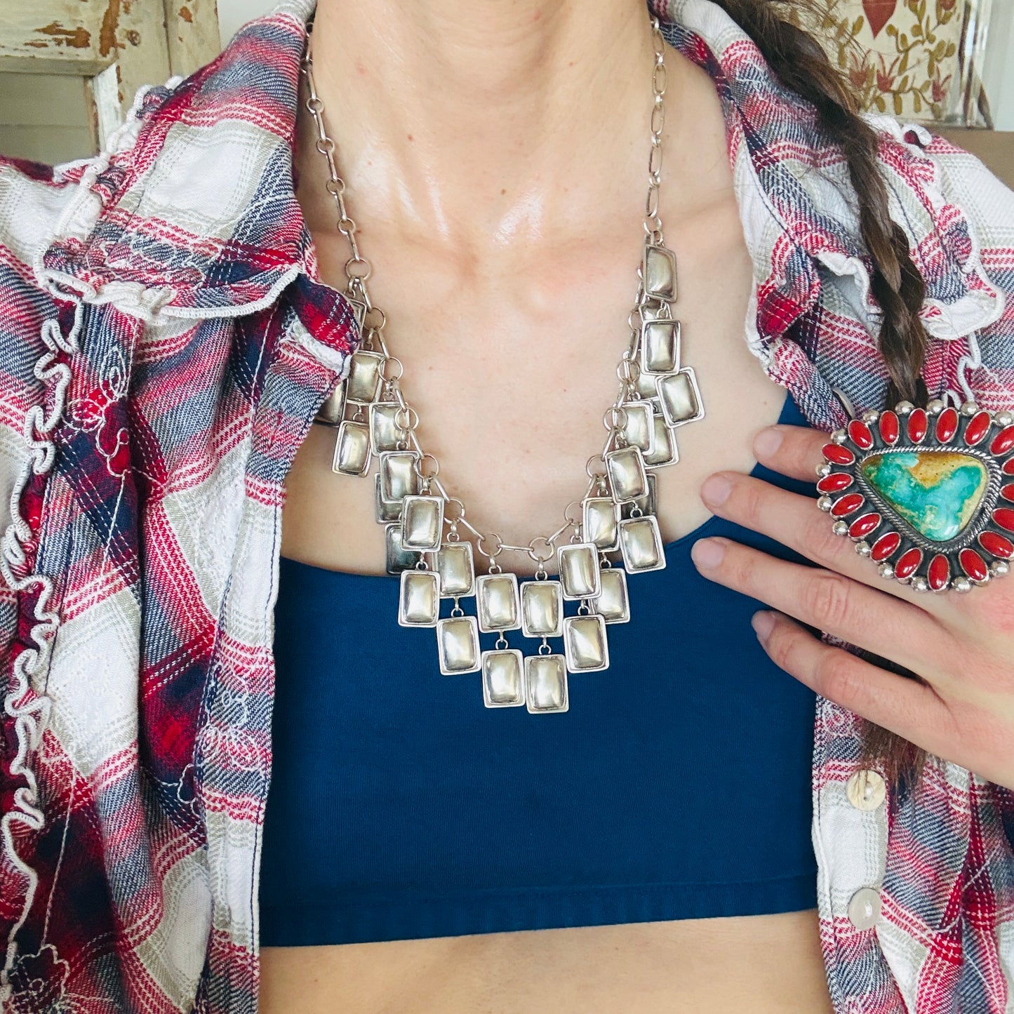 Navajo Dakota Willie Sterling Silver Statement Charms Necklace