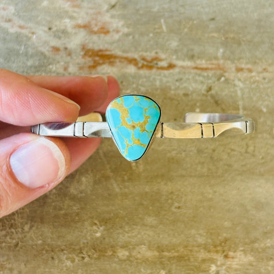 Navajo Elaine Tahe Sterling Silver & Sonoran Turquoise Stacker Cuff