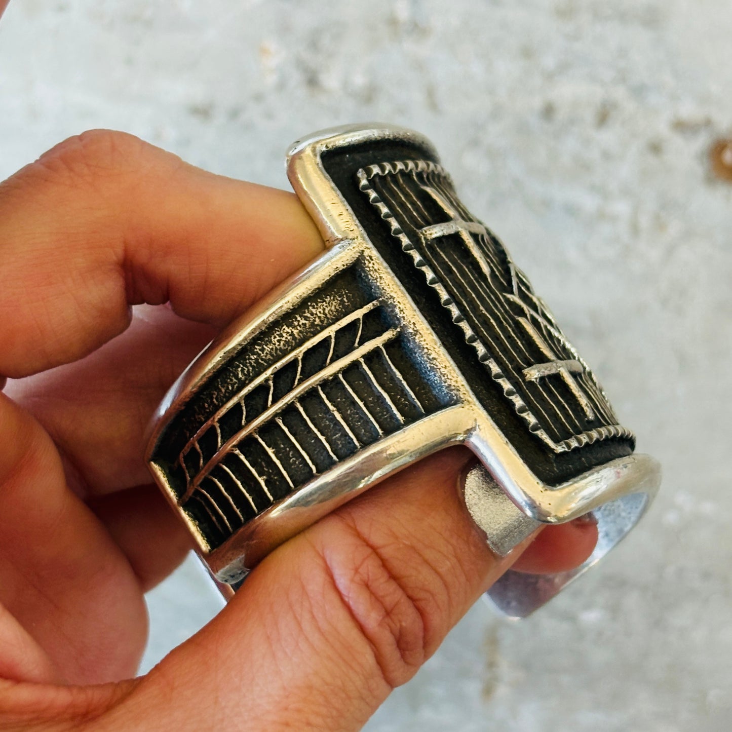 Navajo Stanford Yazzie Sterling Silver Tufa Cast Crosses Chief Cuff