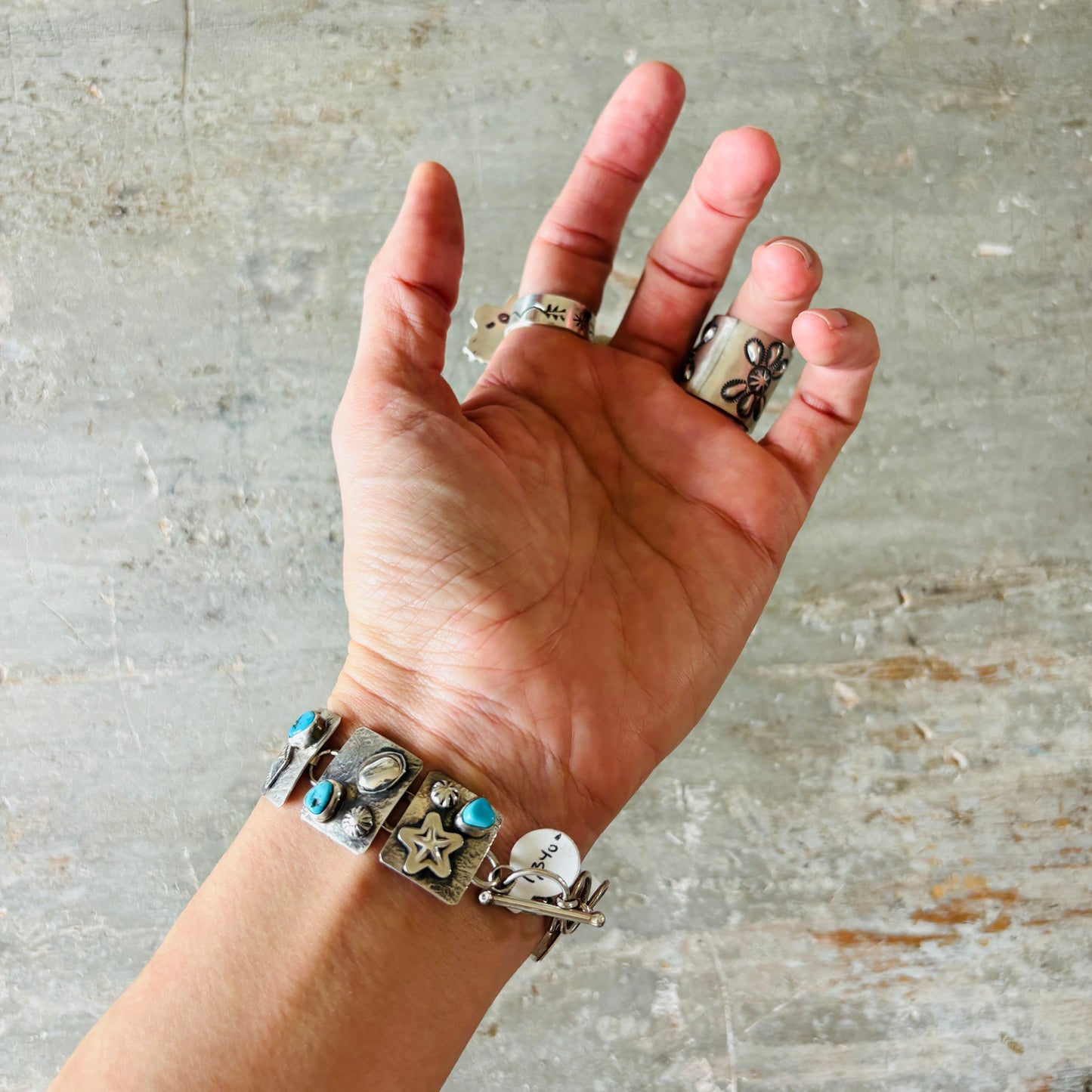 Navajo Nakai Bernice Bonney Sterling Silver & Kingman Turquoise Panel Bracelet