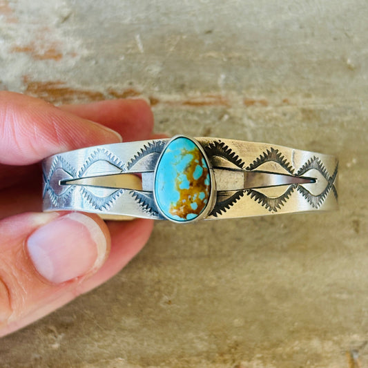 Navajo Danny Henio Sterling Silver & Sonoran Turquoise Stacker Cuff