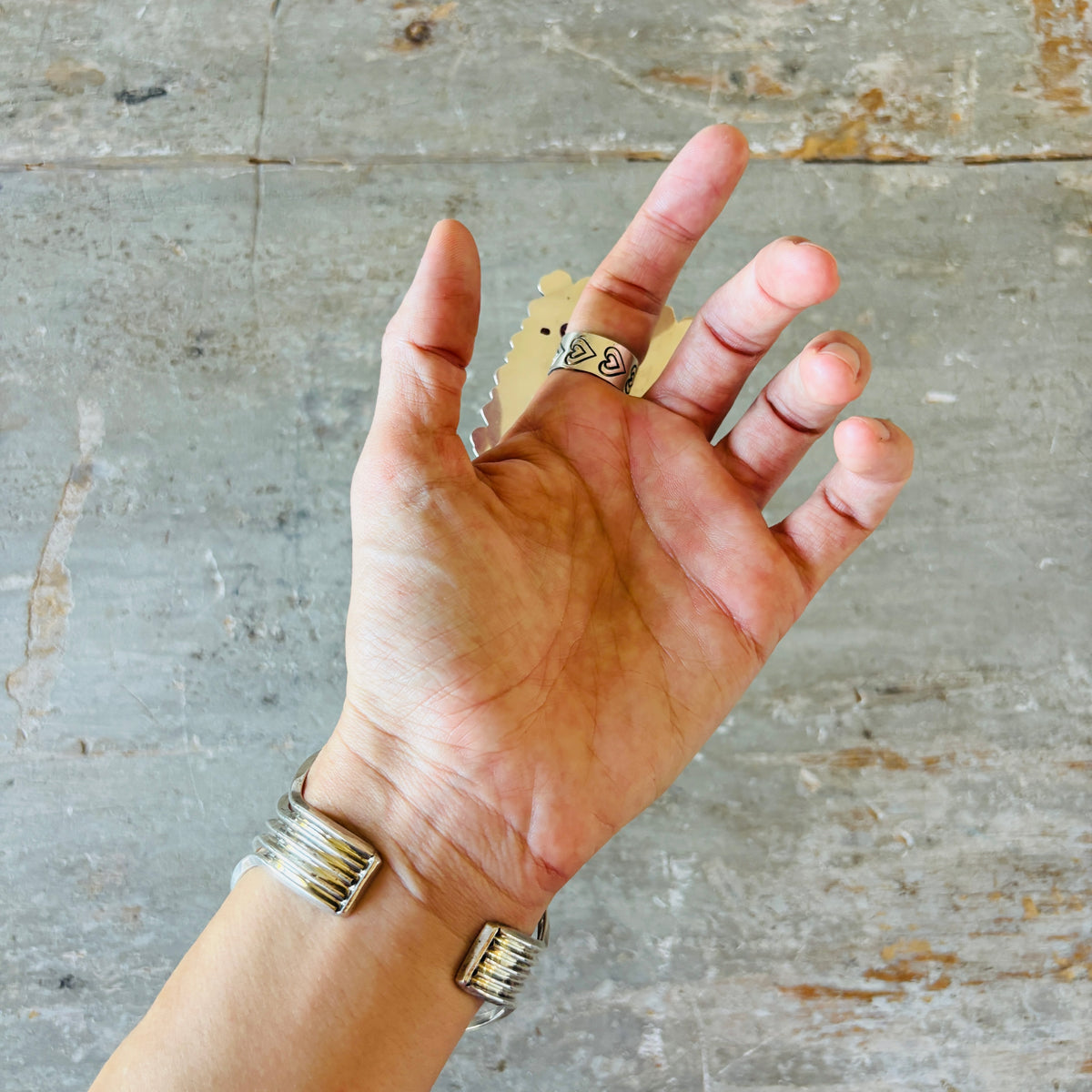 Navajo Hemerson Brown Sterling Silver - Red Spiny Oyster & Rainbow Dyed Crazy Lace Agate Hearts Ring