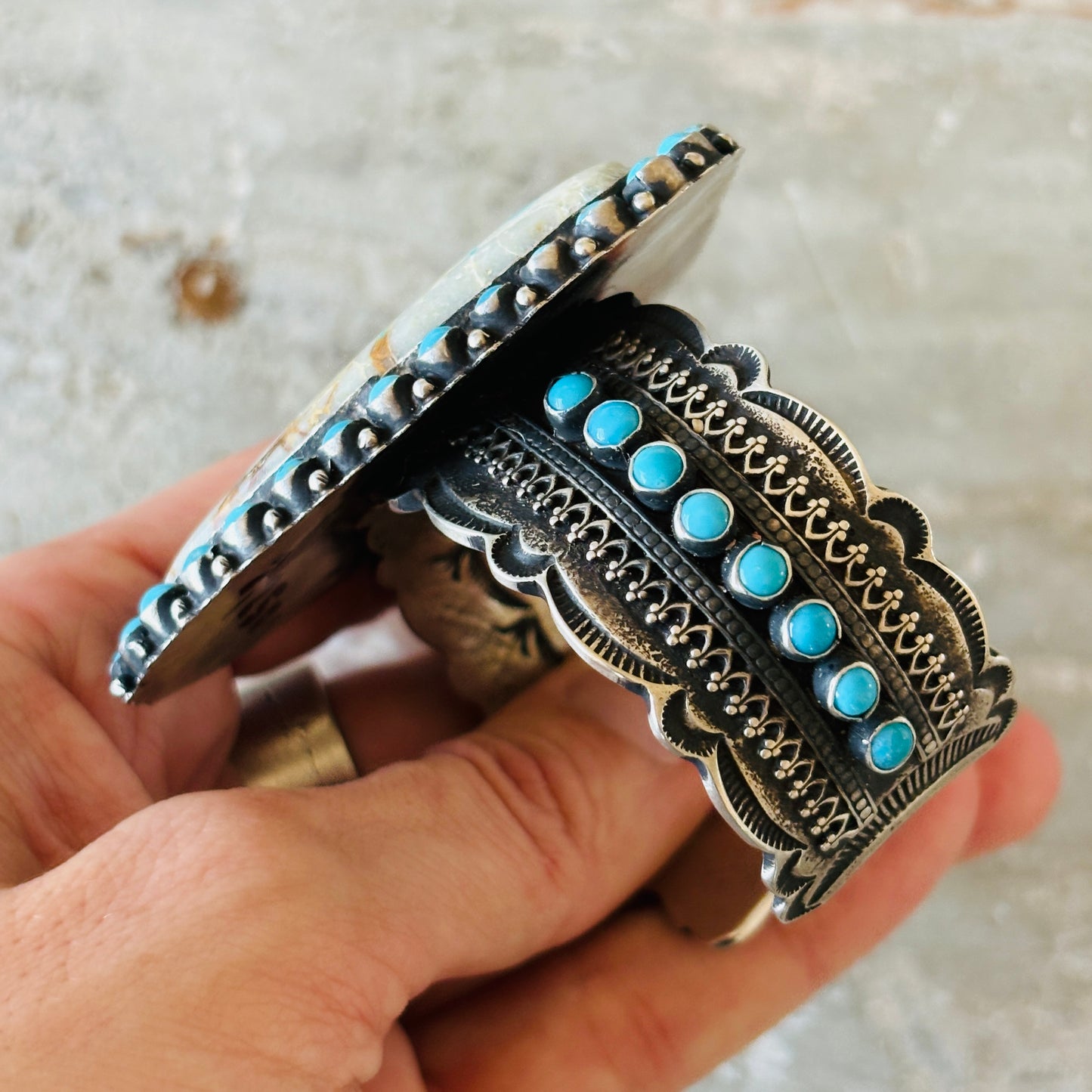Navajo Shawn Cayatineto Sterling Silver - Royston & Kingman Turquoise Statement Cuff