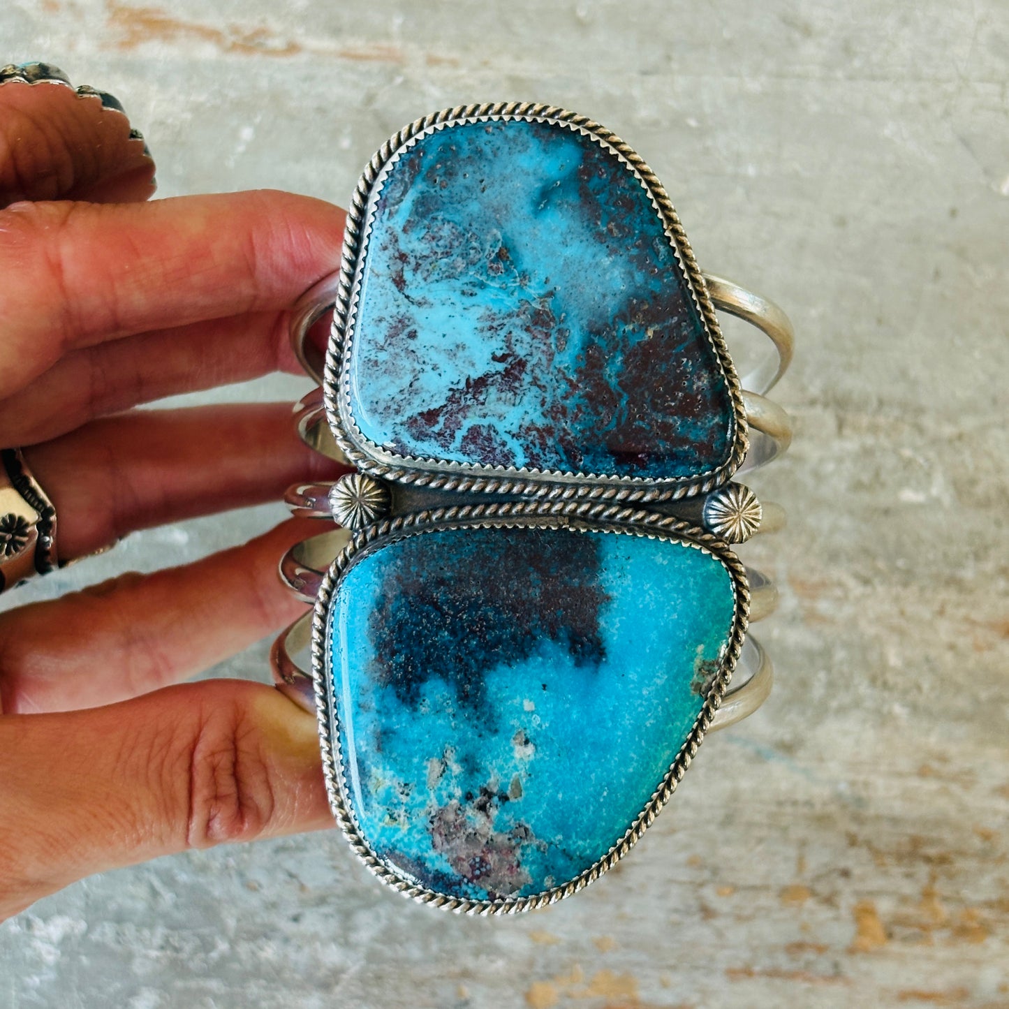 Navajo Landon Benally Sterling Silver & Pilot Mountain Turquoise Statement Cuff