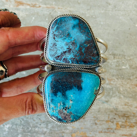 Navajo Landon Benally Sterling Silver & Pilot Mountain Turquoise Statement Cuff