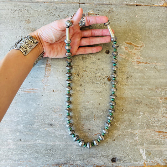Navajo James McCabe Sterling Silver - Kingman Turquoise & Liberty Dime Beads Necklace