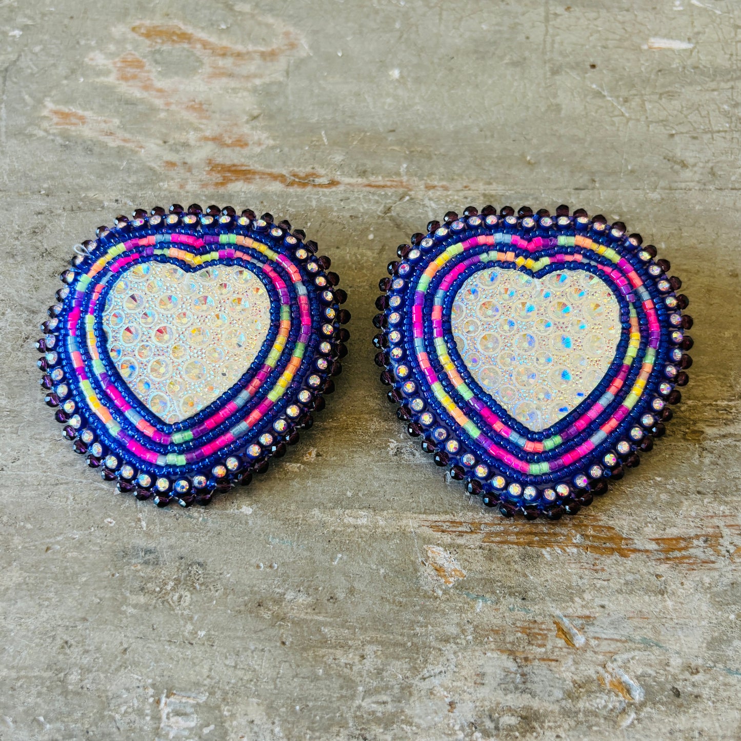 New Navajo Purple Beaded Heart Earrings