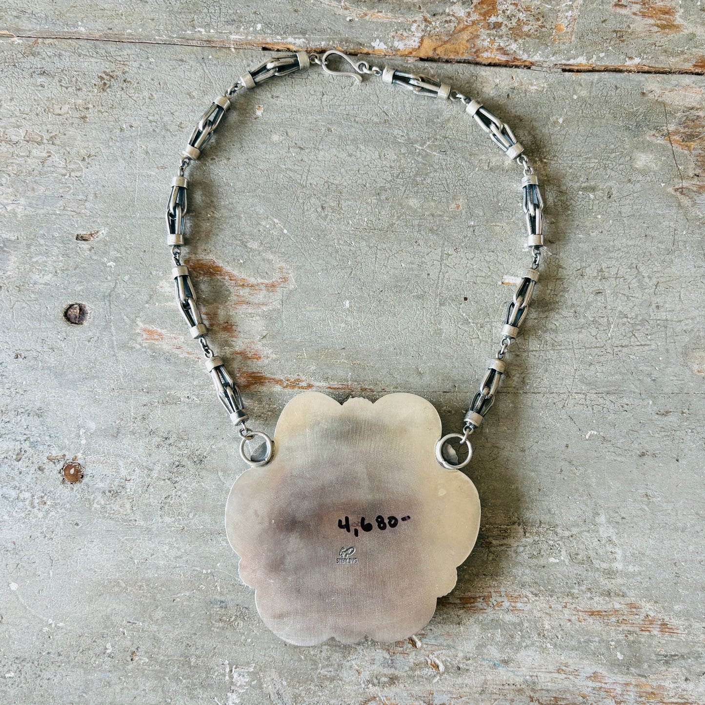 Navajo Gilbert Platero Sterling Silver & Cananea Turquoise Cluster Statement Necklace