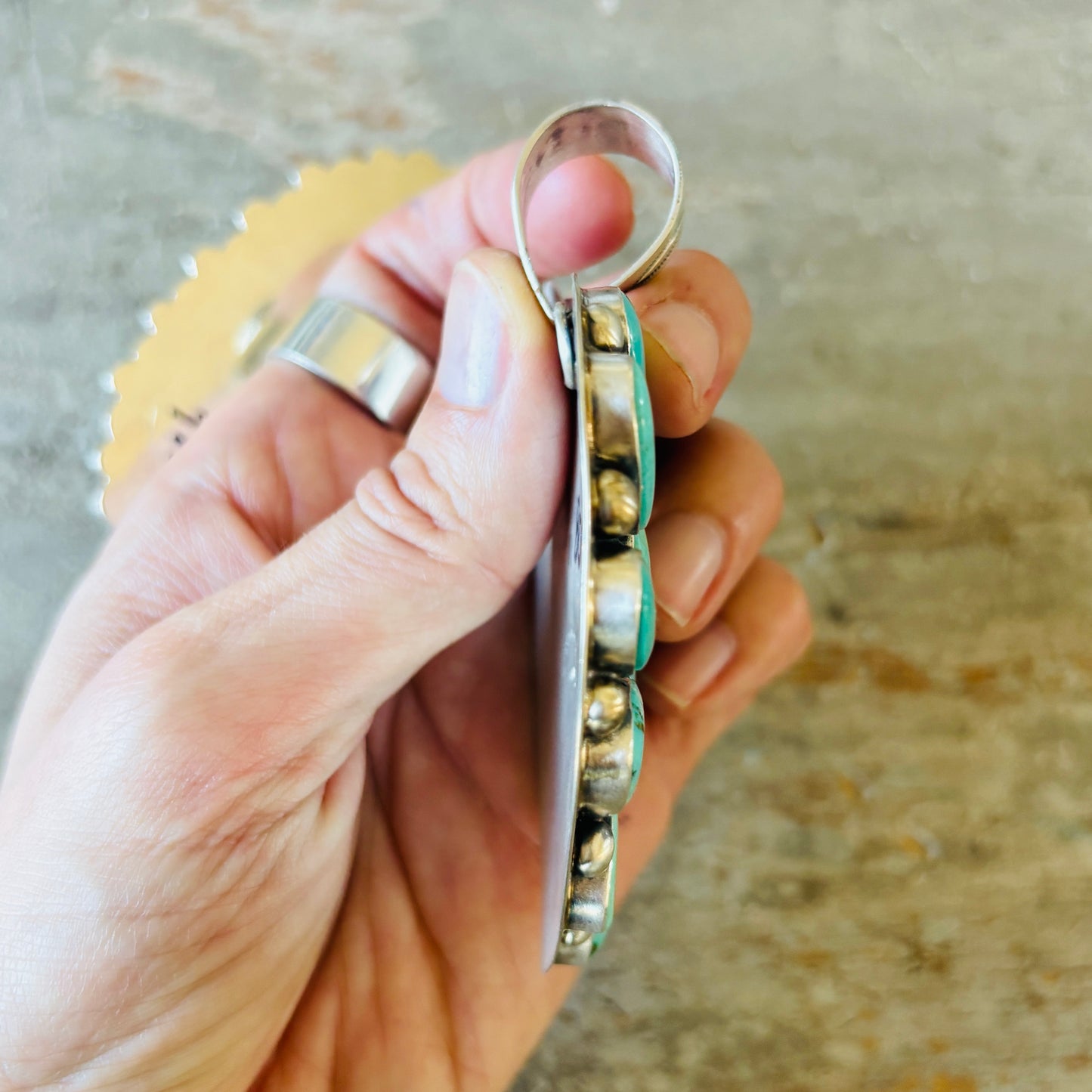 Navajo Kathleen Livingston Sterling Silver & Kingman Turquoise Heart Cluster Pendant