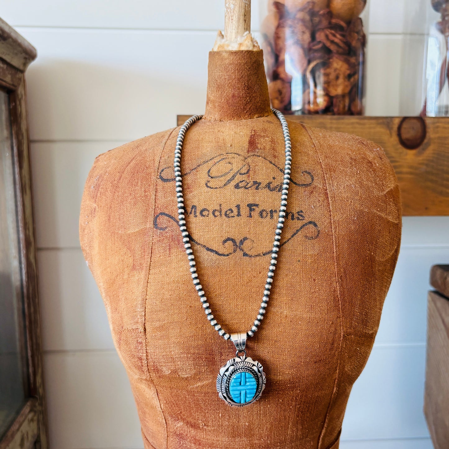 Navajo Eugene Belone Sterling Silver & Kingman Turquoise Cobblestone Pendant