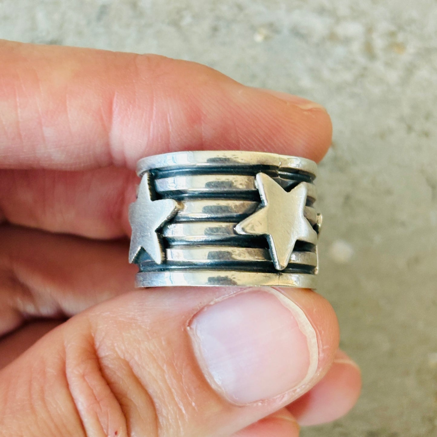 Navajo Andy Cadman Sterling Silver Stars Ring