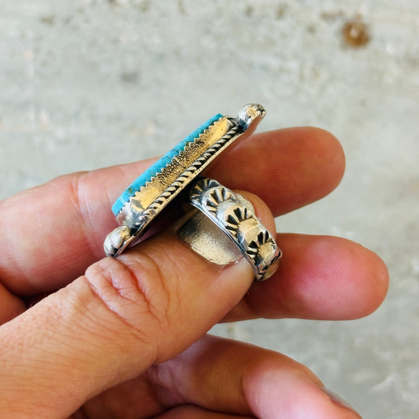 Navajo Merlin James Sterling Silver & Kingman Turquoise Ring