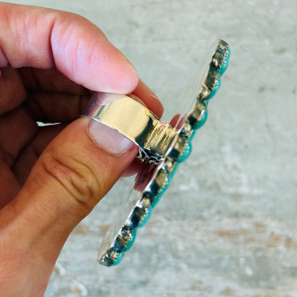 Navajo Hemerson Brown Sterling Silver & Sonoran Turquoise Cluster Statement Ring