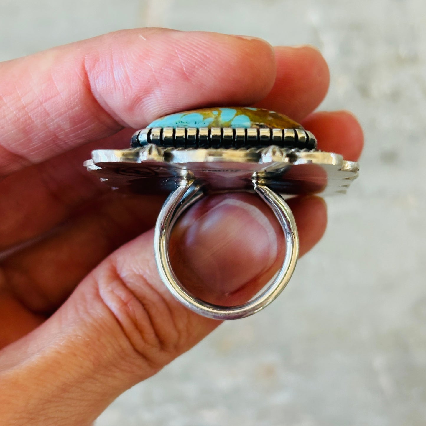 Navajo Hank Vandever Sterling Silver & #8 Turquoise Statement Ring