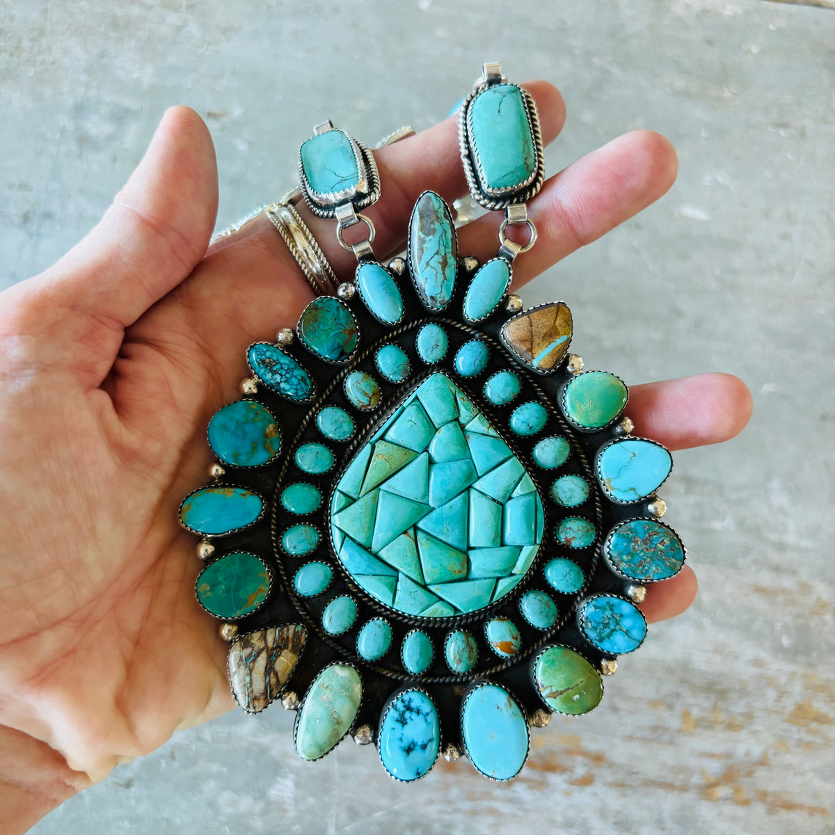 Hemerson Brown Sterling Silver & Mixed Turquoise Cobblestone Statement Necklace