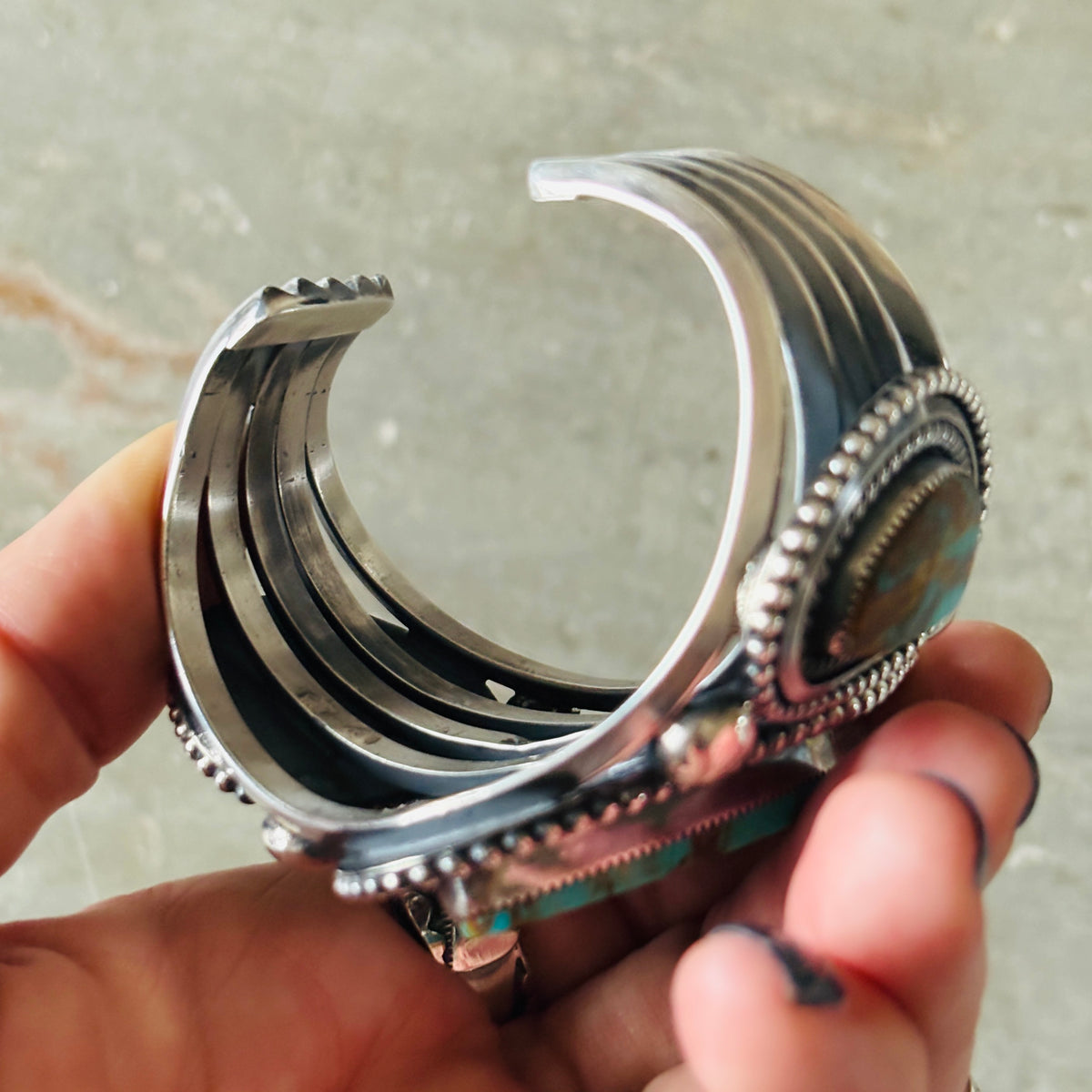 Navajo Glenn Livingston Sterling Silver & Kingman Turquoise Statement Cuff
