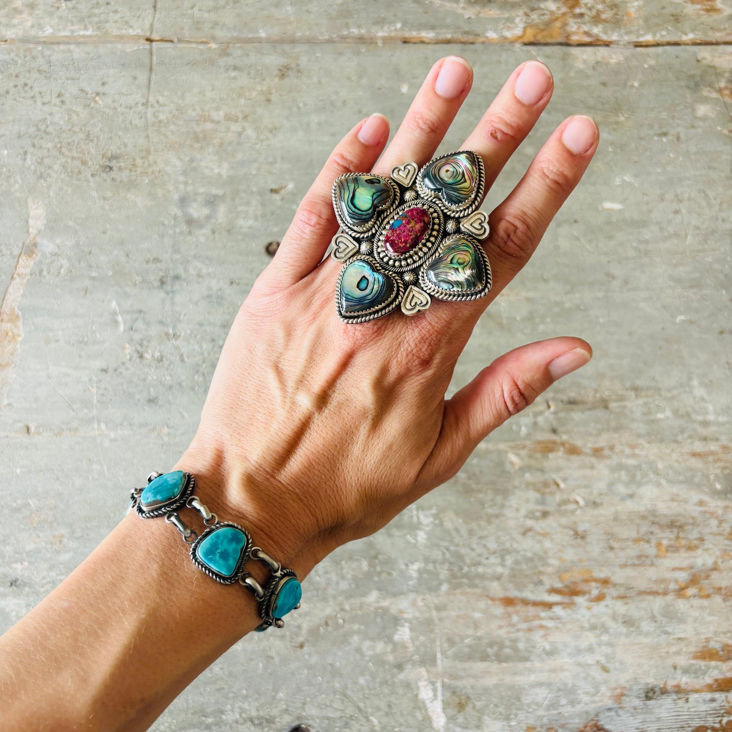Navajo La Rose Ganadonegro Sterling Silver & Blue Gem Turquoise Panel Bracelet